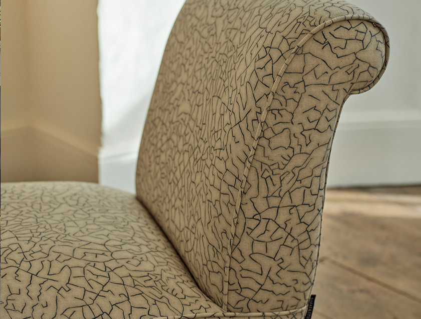 Harwood chair in Spill Resistant Summer Clay Storm arm detail
